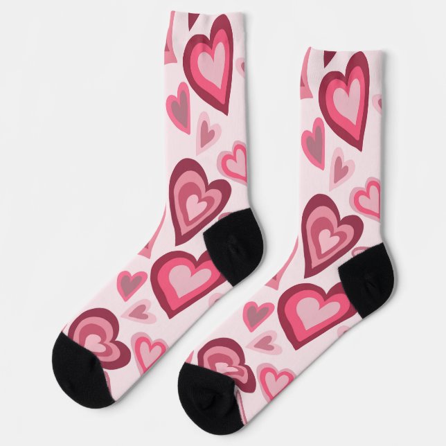 Chaussette Motif de cœur superposé rose et rouge (Gauche)