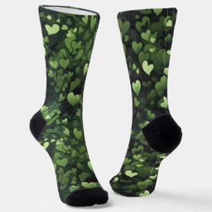 Chaussette Motif de coeur vert foncé