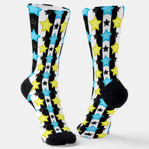 Chaussette Motif de conception à rayures bleues jaunes étoile