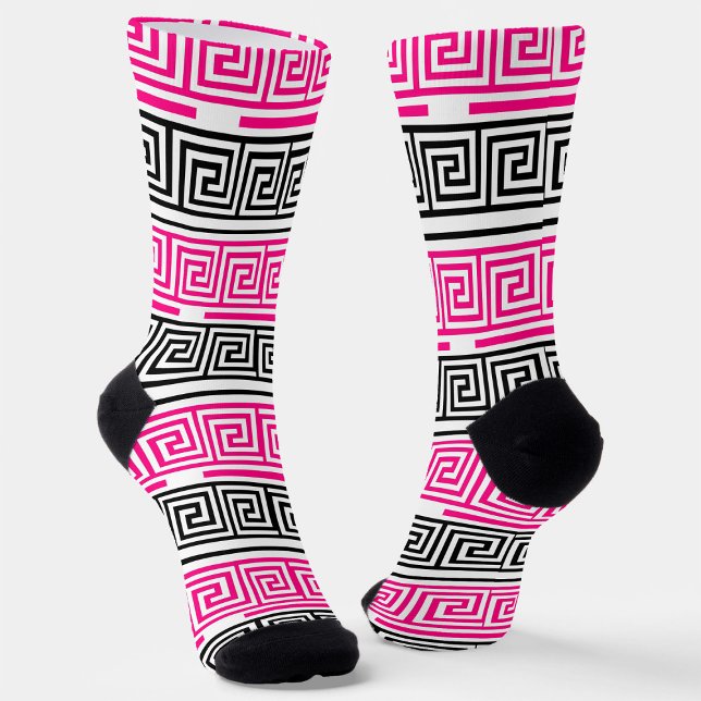Chaussette Motif de conception de clé grecque en frète rose n (Créateur téléchargé)