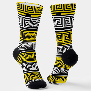 Chaussette Motif de conception de frise à clé grecque jaune b