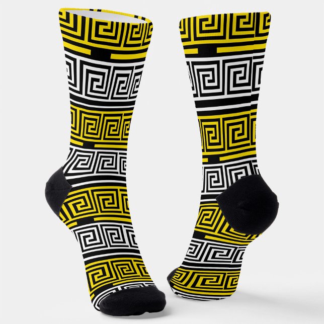 Chaussette Motif de conception de frise à clé grecque jaune b (Créateur téléchargé)