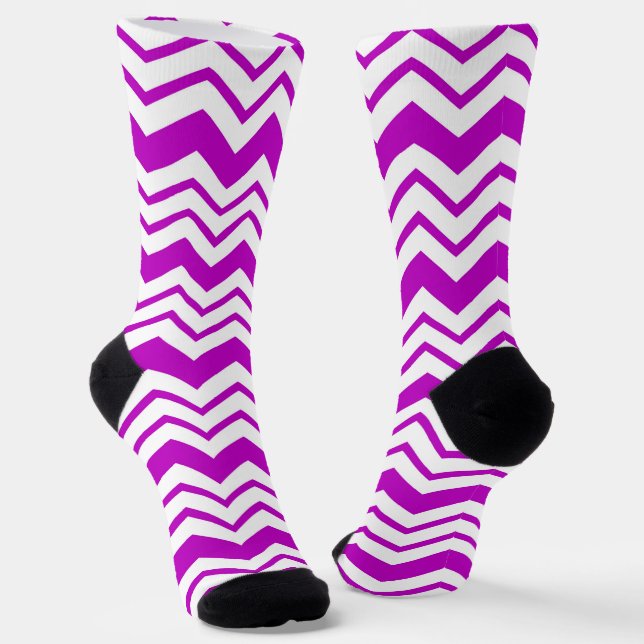 Chaussette Motif de conception de zigzag chevron blanc violet (Angulaire)