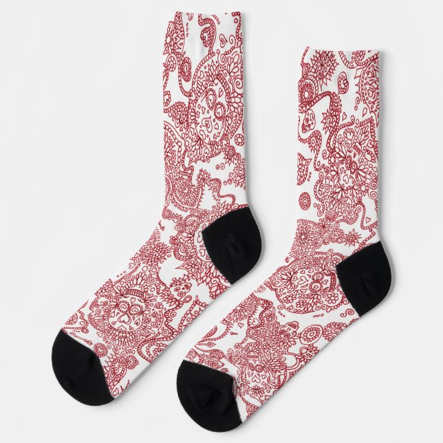 Chaussette Motif de crâne rouge et blanc (Gauche)