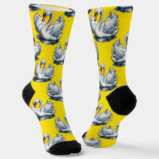 Chaussette Motif de cygnes sur fond jaune (Angulaire)