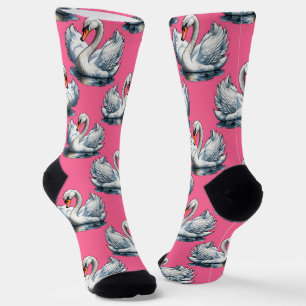 Chaussette Motif de cygnes sur fond rose