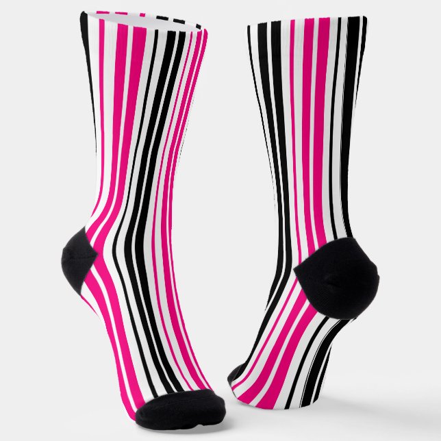 Chaussette Motif de design à rayures roses noires et blanches (Angulaire)