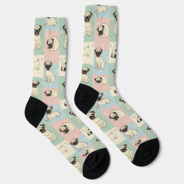 Chaussette Motif de dessin animé de Pug (Droite)