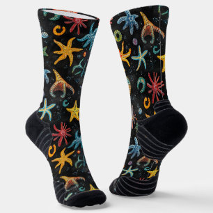Chaussette Motif de dessin de chalk vers et étoiles de mer No
