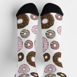 Chaussette Motif De Donuts, Donuts Roses, Donuts Brown