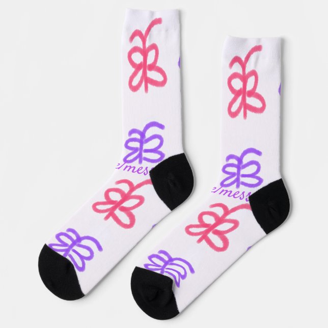 Chaussette Motif de doodle de papillon rose violet ajouter le (Gauche)