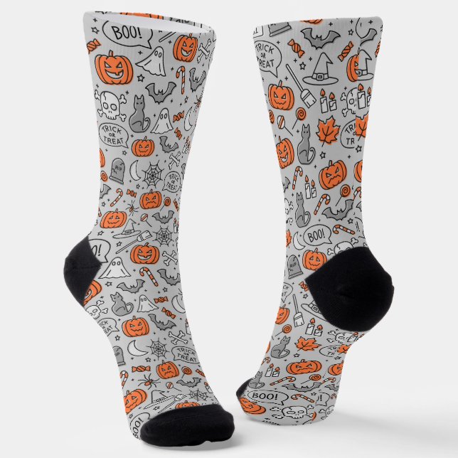Chaussette Motif de doodle pour les enfants mignons Halloween (Angulaire)