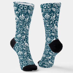 Chaussette Motif de faisan et lièvre, bleu et blanc d'Indigo