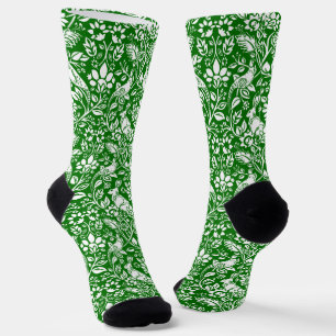 Chaussette Motif de faisan et lièvre, vert émeraude et blanc