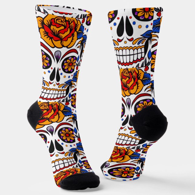 Chaussette Motif de fêtes de crânes de sucre (Angulaire)