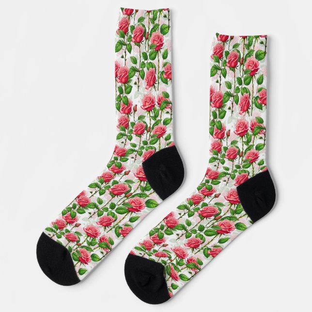 Chaussette Motif de feuillage floral rose (Gauche)