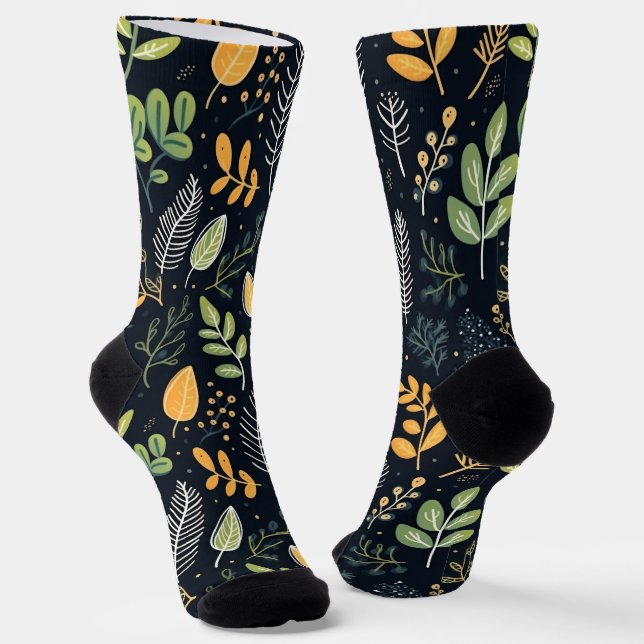 Chaussette Motif de feuillage vert et jaune élégant  (Angulaire)