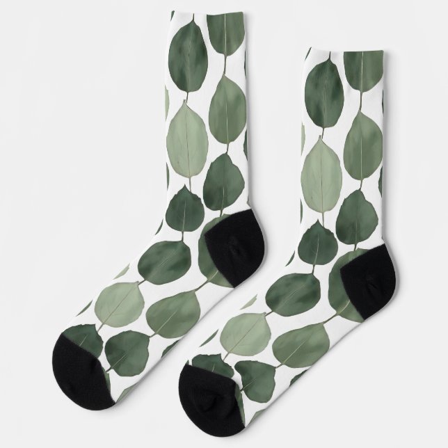 Chaussette Motif de feuille d'eucalyptus vert sauge Botanique (Gauche)