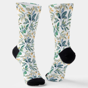 Chaussette Motif de feuille verte et jaune à l'aquarelle fraî