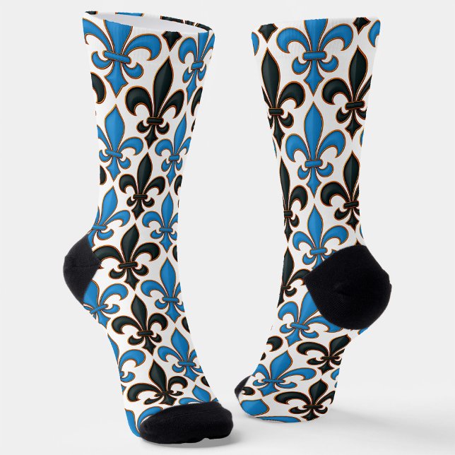 Chaussette Motif de fleur de lis baroque noir bleu  (Créateur téléchargé)