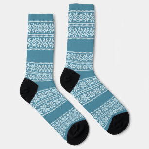 Chaussette Motif de fleur de Noël en bande bleue