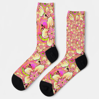 Chaussette motif de fleur rose funky