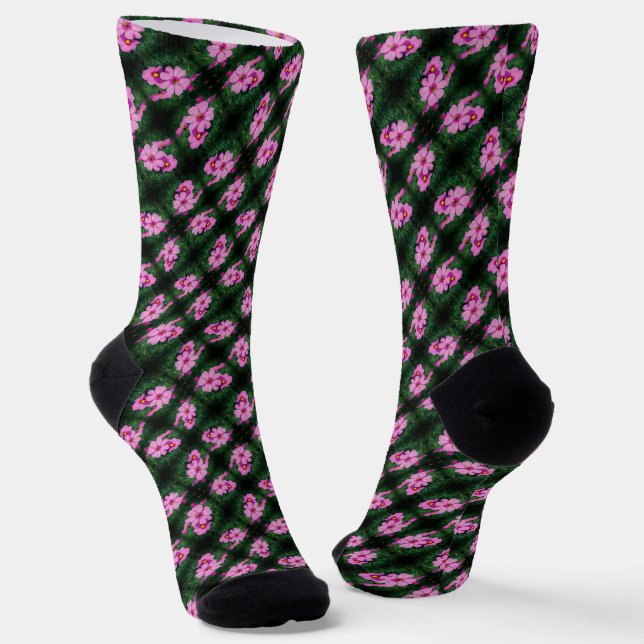 Chaussette Motif de fleurs Cosmos roses (Angulaire)
