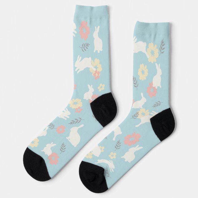 Chaussette Motif de fleurs de lapins mignons (Gauche)