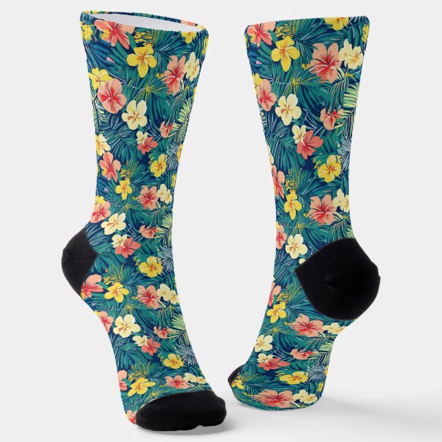Chaussette Motif de fleurs exotiques colorées (Angulaire)
