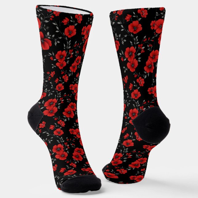 Chaussette Motif de fleurs Red Poppy (Angulaire)