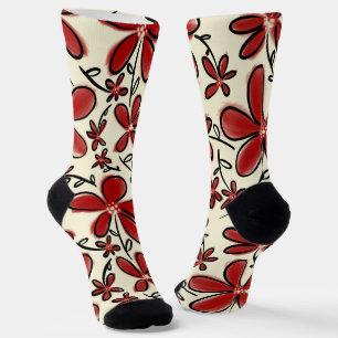 Chaussette Motif de fleurs rouges