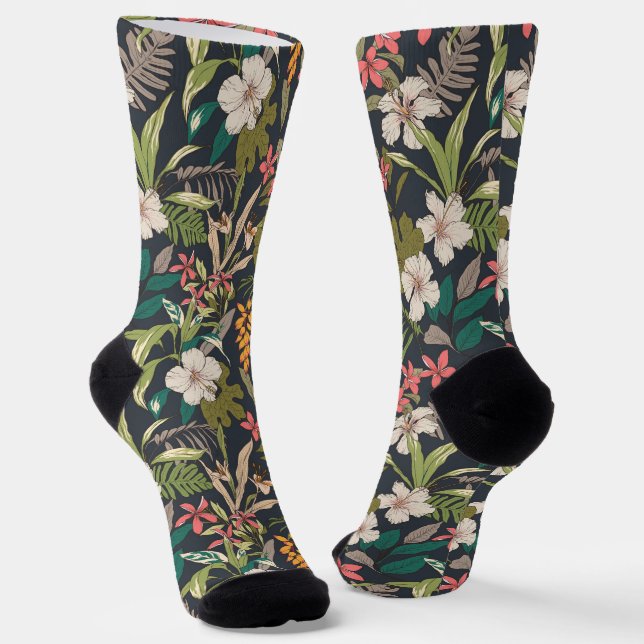 Chaussette Motif de fleurs tropicales colorées (Angulaire)