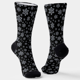 Chaussette Motif de Flocon de neige en argent sur noir