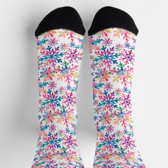 Chaussette Motif de flocons de neige à l'aquarelle (Haut)