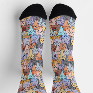 Chaussette Motif de foule de chats mignons et colorés avec vi