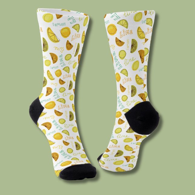 Chaussette Motif de fruits d'agrumes citron et lime (Lemon and lime pattern socks)