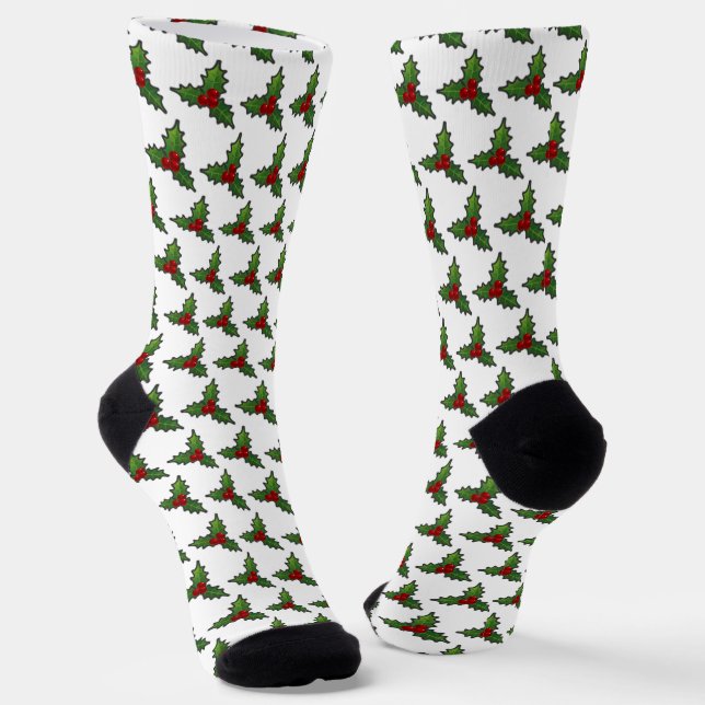 Chaussette Motif de houx de Noël blanc (Angulaire)