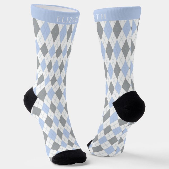 Chaussette Motif de Jacquard blanc bleu gris personnalisé (Angulaire)