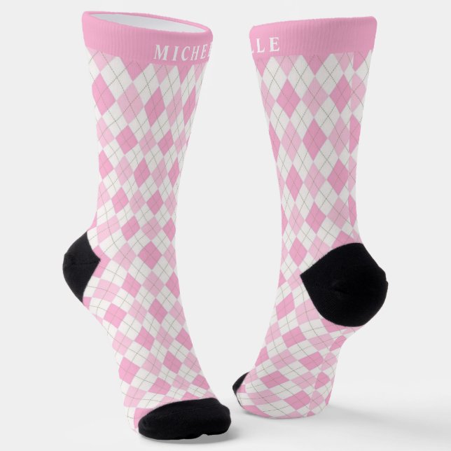Chaussette Motif de Jacquard blanc rose pastel personnalisé (Angulaire)