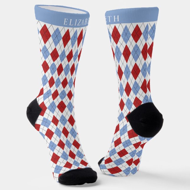 Chaussette Motif de Jacquard bleu blanc personnalisé (Angulaire)