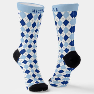 Chaussette Motif de Jacquard bleu foncé clair personnalisé