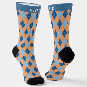 Chaussette Motif de Jacquard bleu foncé orange clair personna