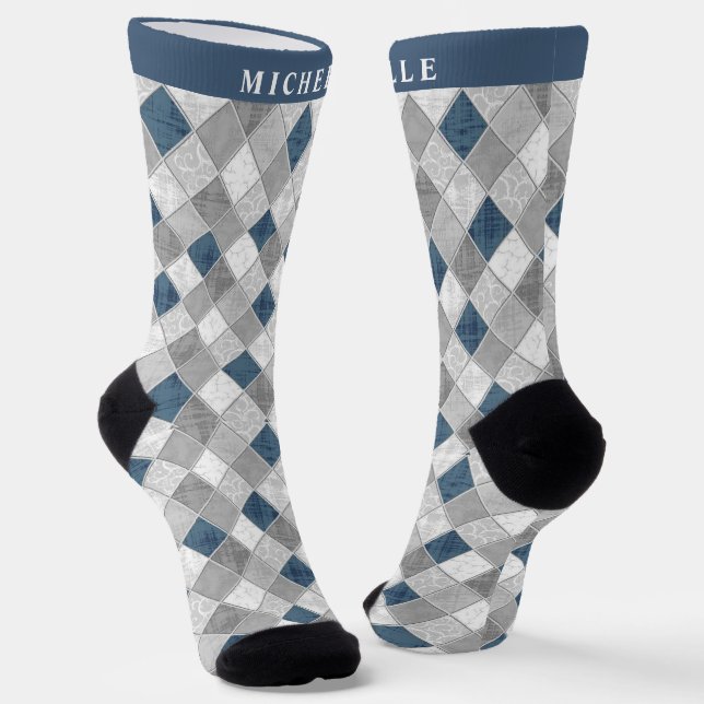 Chaussette Motif de Jacquard en marbre gris foncé sur mesure (Angulaire)
