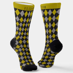 Chaussette Motif de Jacquard gris jaune personnalisé