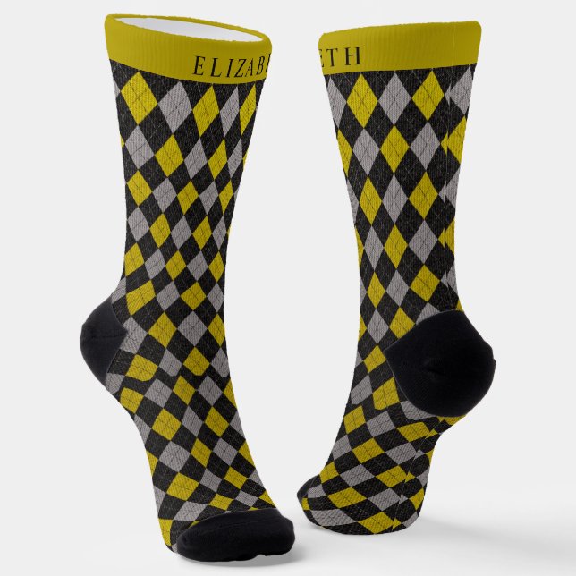 Chaussette Motif de Jacquard gris jaune personnalisé (Angulaire)