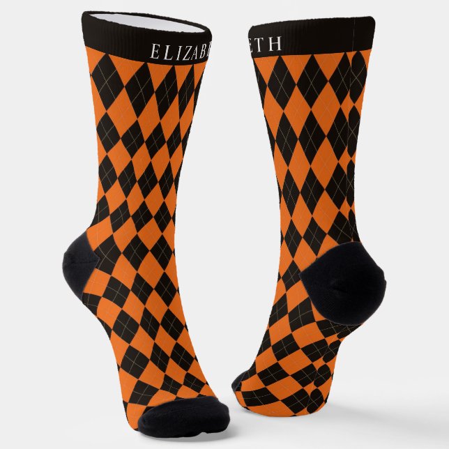 Chaussette Motif de Jacquard noir orange clair personnalisé (Angulaire)