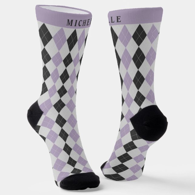 Chaussette Motif de Jacquard noir violet souple personnalisé (Angulaire)