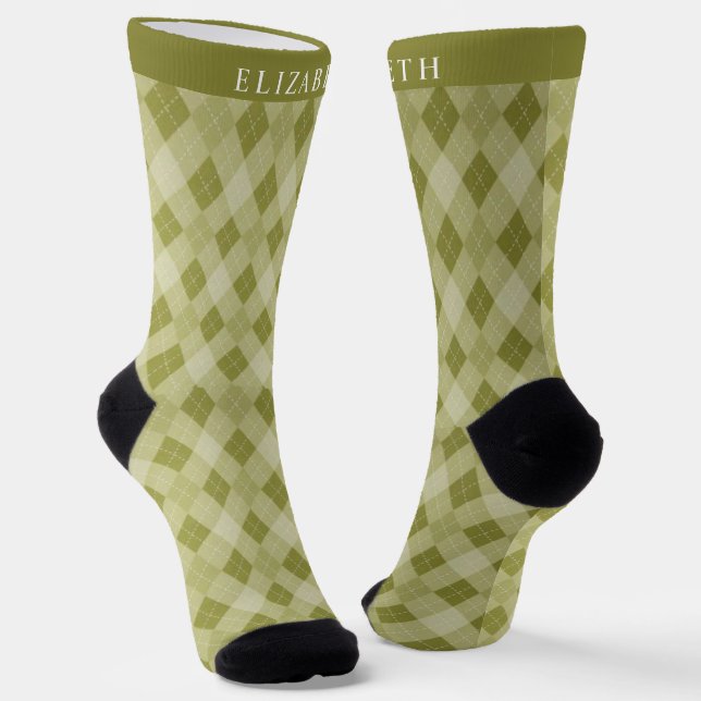 Chaussette Motif de Jacquard vert olive gris-gris personnalis (Angulaire)