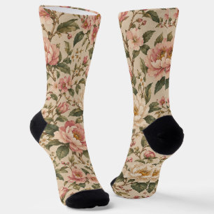 Chaussette Motif de jardin de pivoines et de roses romantique
