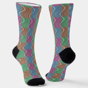 Chaussette Motif de ligne vague en bleu/Brown/vert/violet